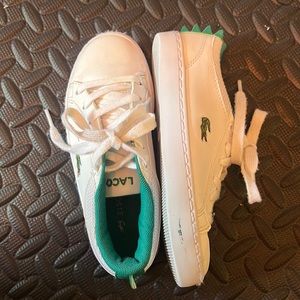 White and green Lacoste boys sneakers. Size us11